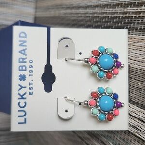 Lucky brand Boho silver turquoise Colorful Flower Earings
